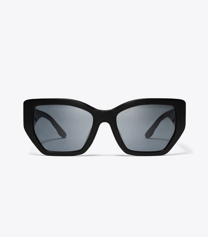Tory Burch Kira Oversized Geometric Sunglasses - Black/Solid Grey