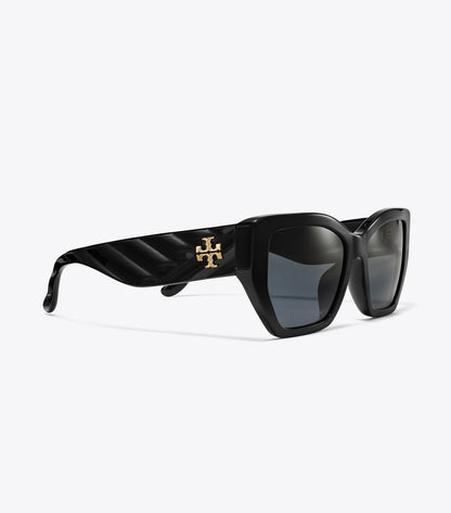 Tory Burch Kira Oversized Geometric Sunglasses - Black/Solid Grey