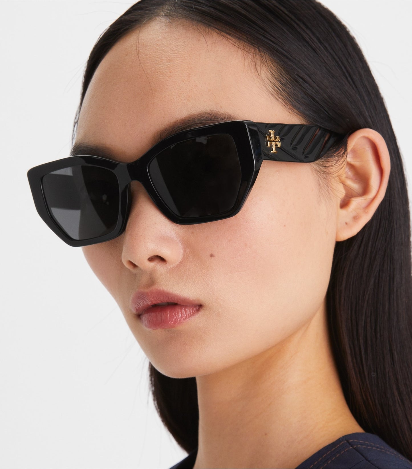 Tory Burch Kira Oversized Geometric Sunglasses - Black/Solid Grey