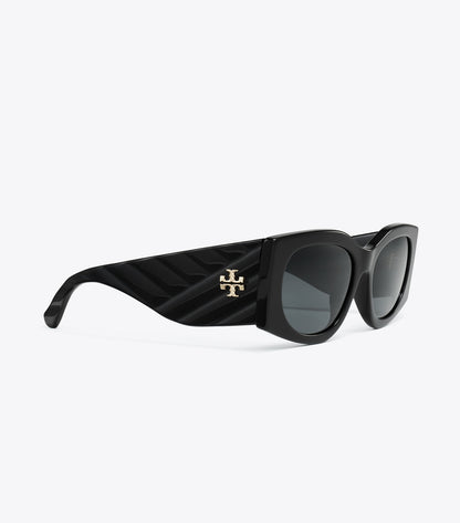 Tory Burch Kira Rectangle Sunglasses - Black/Dark Grey