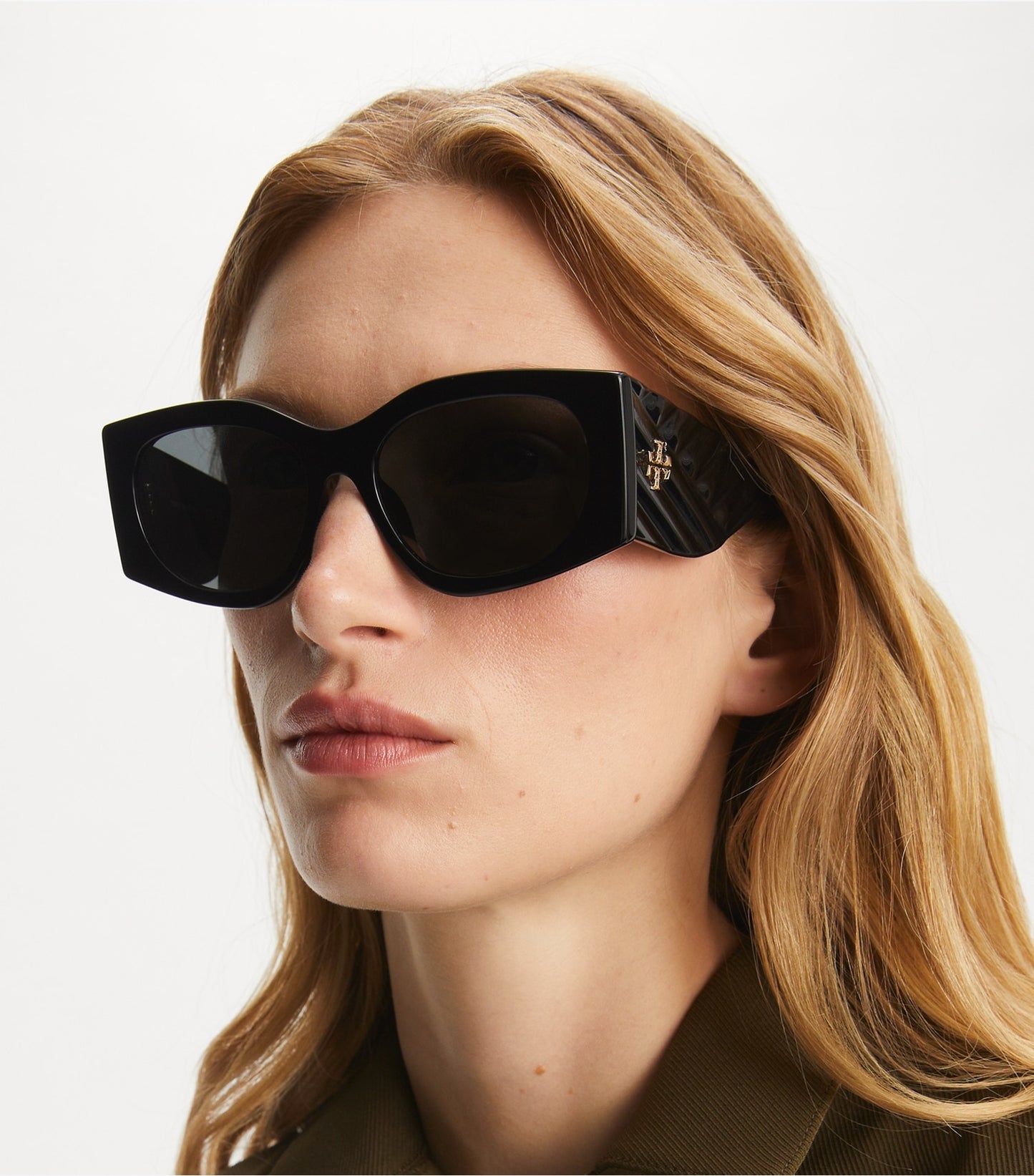 Tory Burch Kira Rectangle Sunglasses - Black/Dark Grey