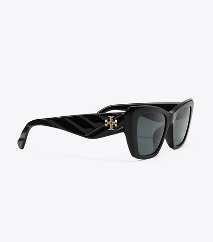 Tory Burch Kira Cat-Eye Sunglasses - Black/Dark Grey