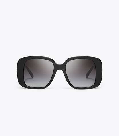 Tory Burch Pierced Oversized Square Sunglasses - Black/Light Grey Gradient