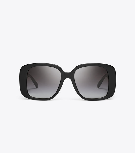 Tory Burch Pierced Oversized Square Sunglasses - Black/Light Grey Gradient