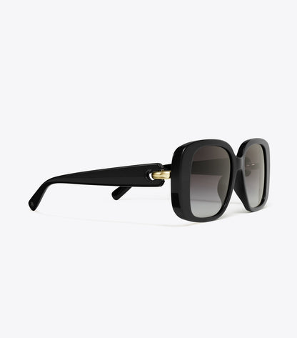 Tory Burch Pierced Oversized Square Sunglasses - Black/Light Grey Gradient