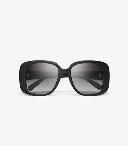 Tory Burch Pierced Oversized Square Sunglasses - Black/Light Grey Gradient