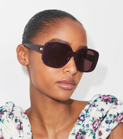 Tory Burch Pierced Oversized Square Sunglasses - Black/Light Grey Gradient