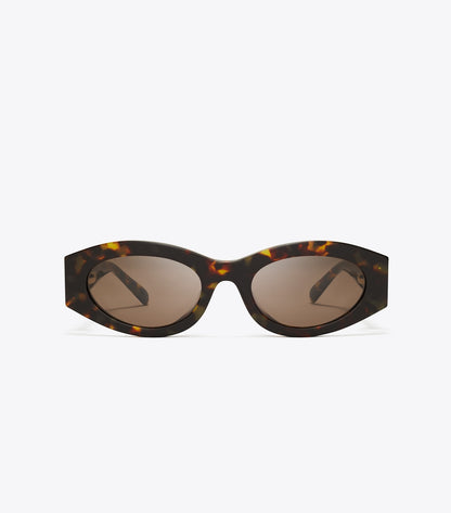 Tory Burch Pierced Oval Sunglasses - Dark Tortoise/Solid Brown