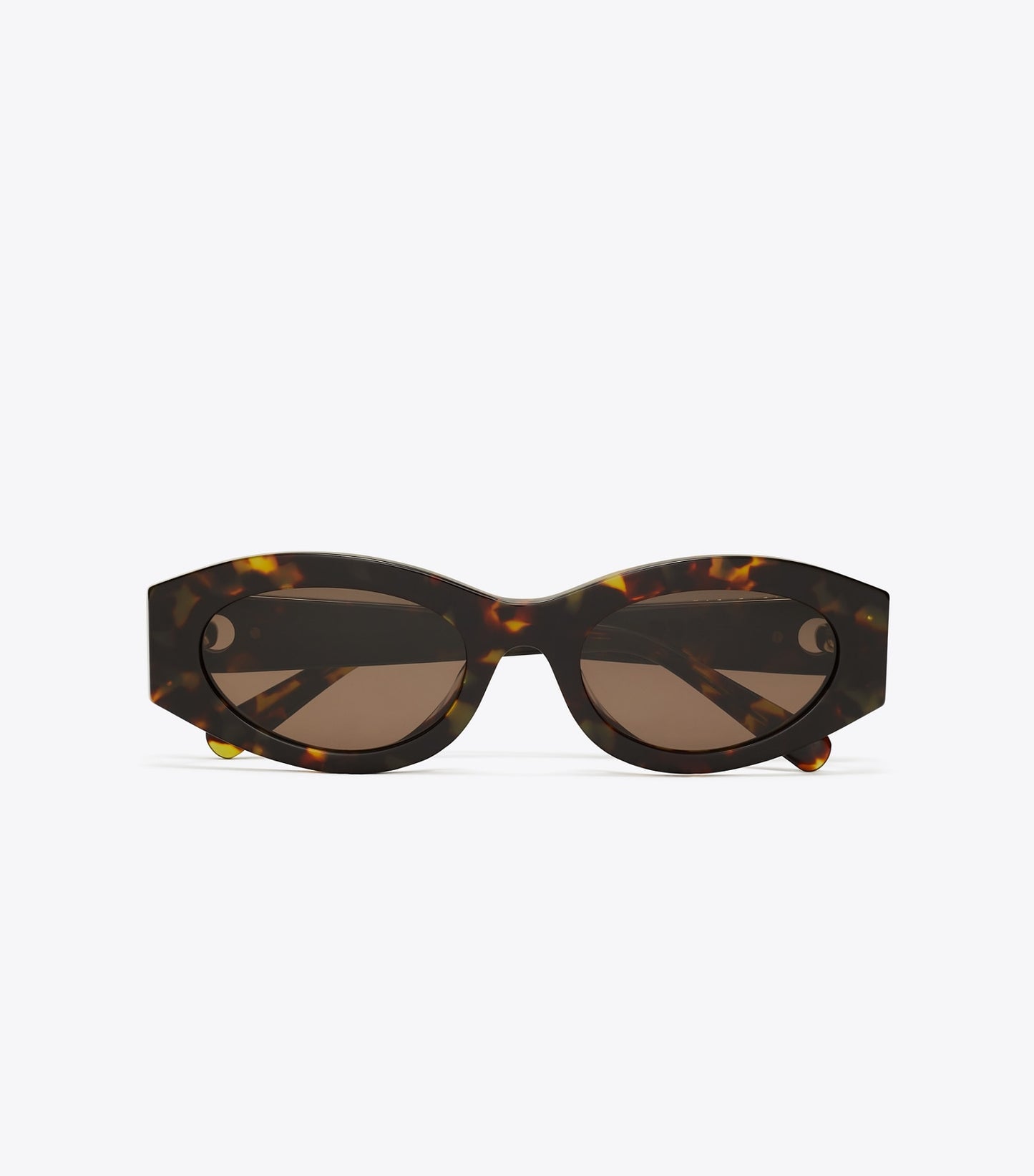 Tory Burch Pierced Oval Sunglasses - Dark Tortoise/Solid Brown
