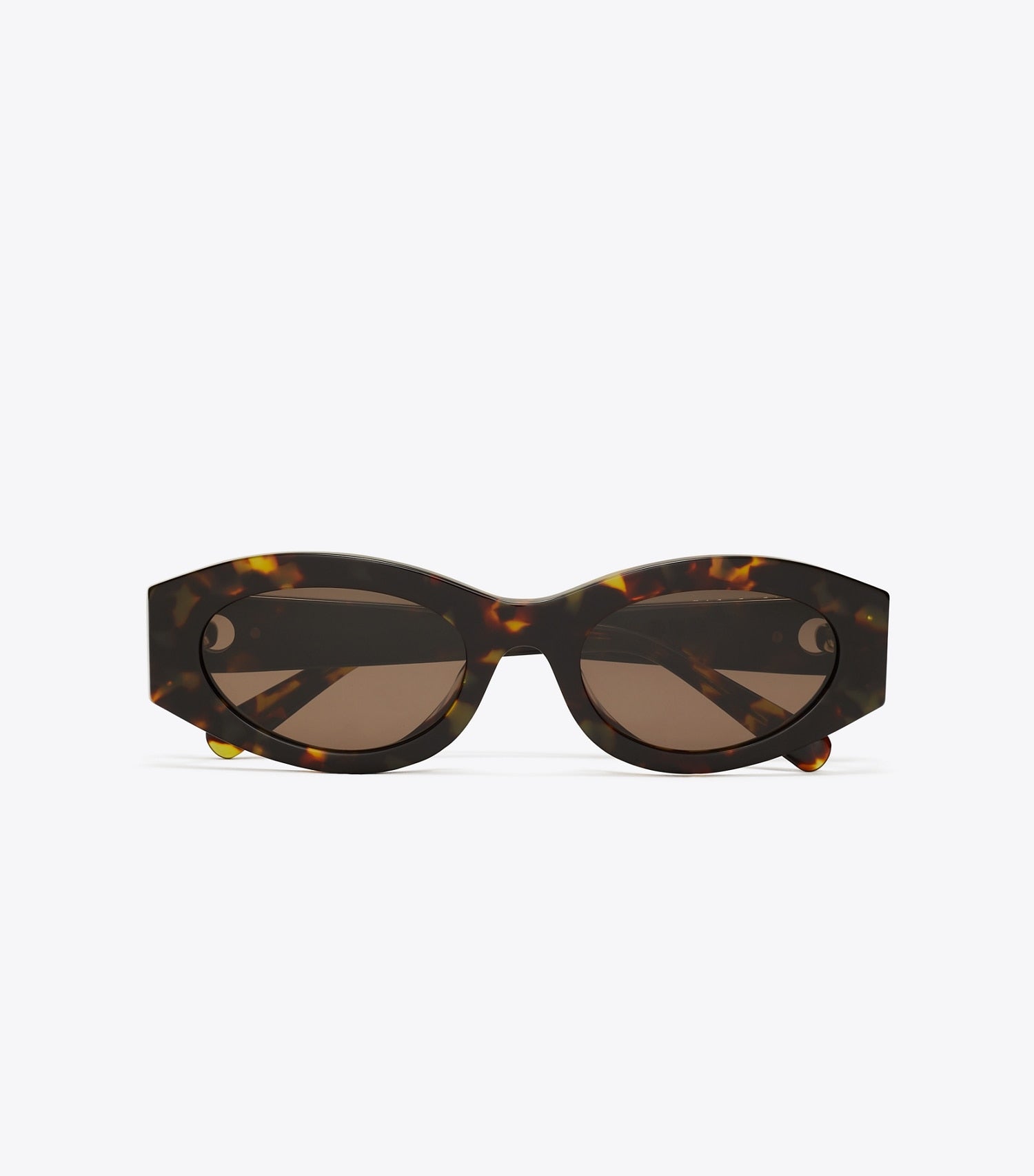 Tory Burch Pierced Oval Sunglasses - Dark Tortoise/Solid Brown