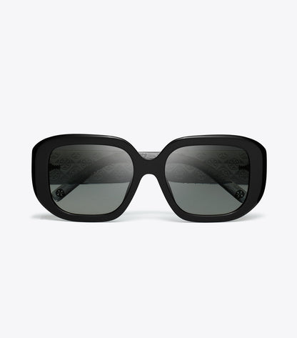 Tory Burch T Monogram Geometric Sunglasses - Black/Grey Gradient