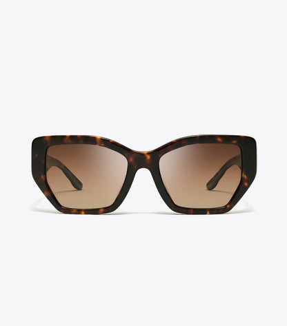 Tory Burch Kira Oversized Geometric Sunglasses - Dark Tortoise/Brown Gradient Polar