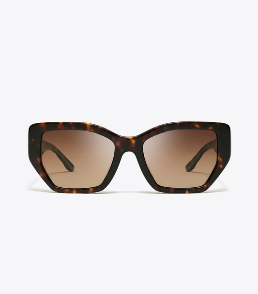 Tory Burch Kira Oversized Geometric Sunglasses - Dark Tortoise/Brown Gradient Polar