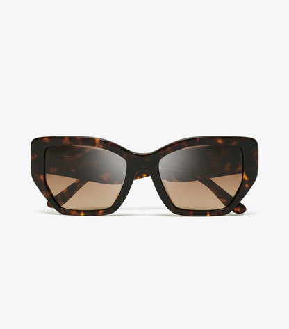 Tory Burch Kira Oversized Geometric Sunglasses - Dark Tortoise/Brown Gradient Polar