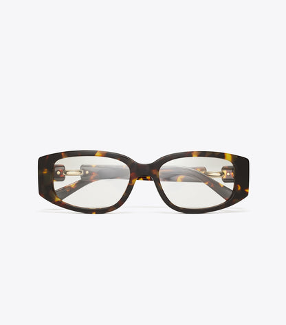 Tory Burch Pierced Rectangle Eyeglasses - Dark Tortoise