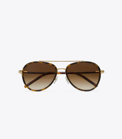 Tory Burch Eleanor Pilot Sunglasses - Dark Tortoise