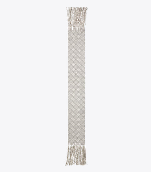 Tory Burch T Monogram Fringed Oblong Scarf - Mini T Monogram Grey