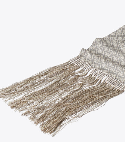 Tory Burch T Monogram Fringed Oblong Scarf - Mini T Monogram Grey