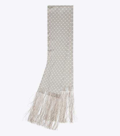 Tory Burch T Monogram Fringed Oblong Scarf - Mini T Monogram Grey