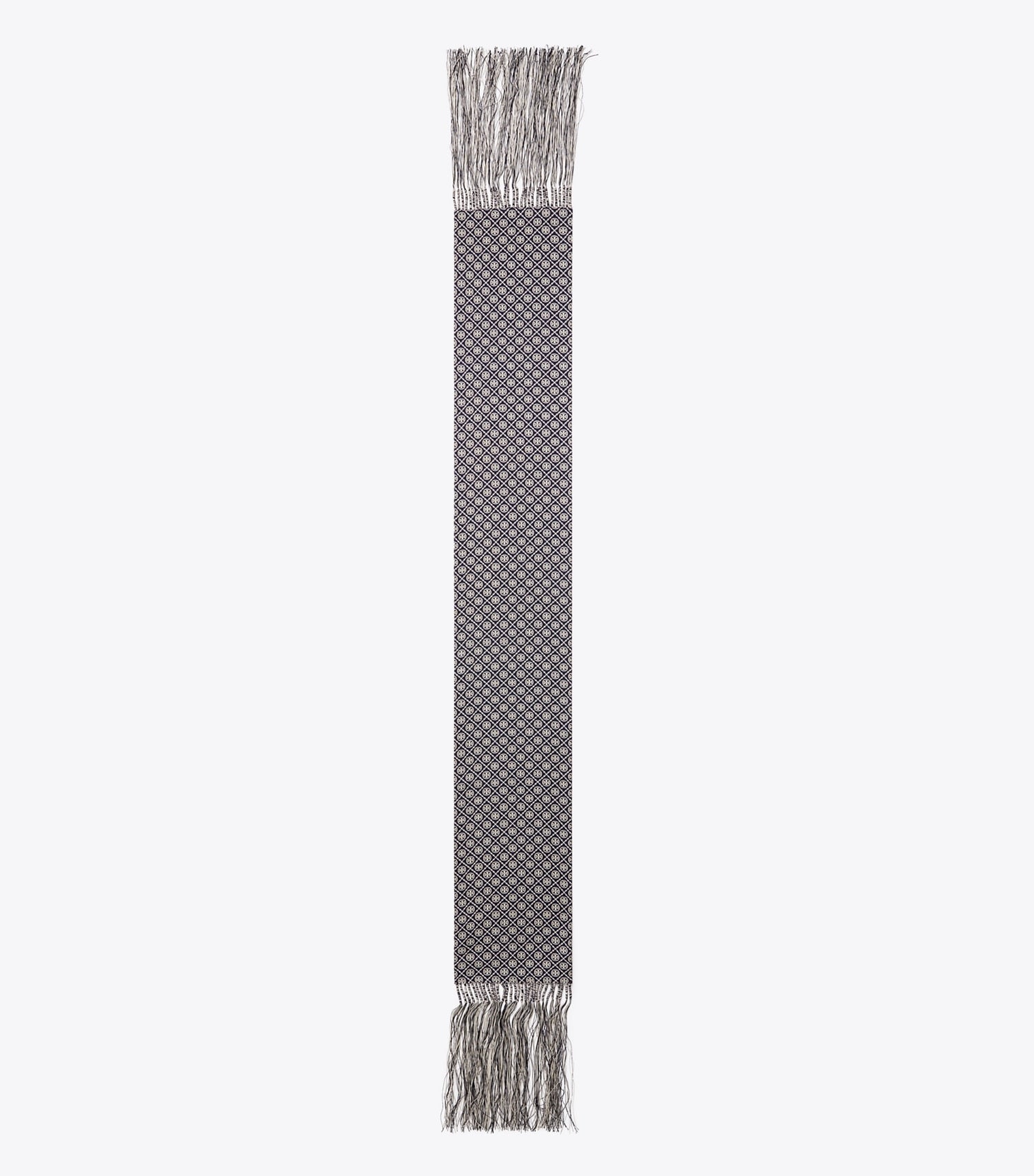 Tory Burch T Monogram Fringed Oblong Scarf - Mini T Monogram Navy