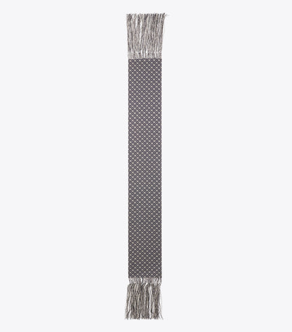 Tory Burch T Monogram Fringed Oblong Scarf - Mini T Monogram Navy