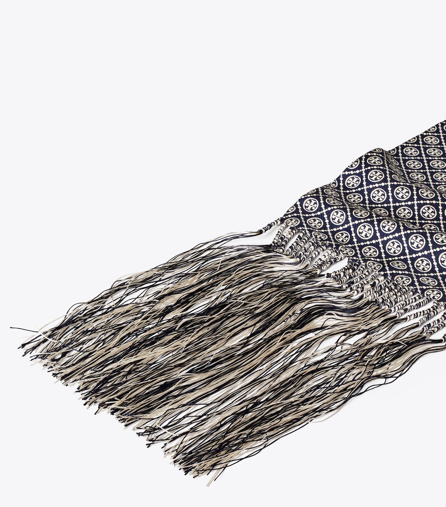 Tory Burch T Monogram Fringed Oblong Scarf - Mini T Monogram Navy