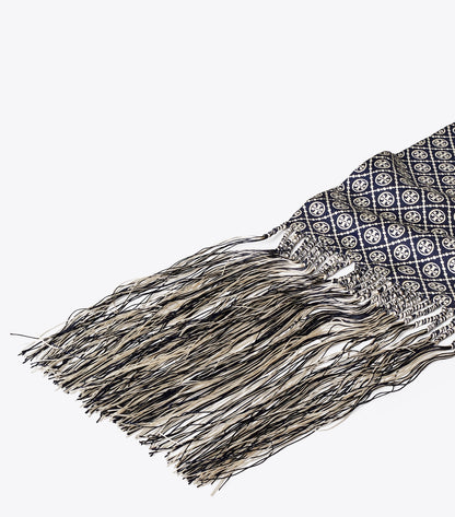 Tory Burch T Monogram Fringed Oblong Scarf - Mini T Monogram Navy