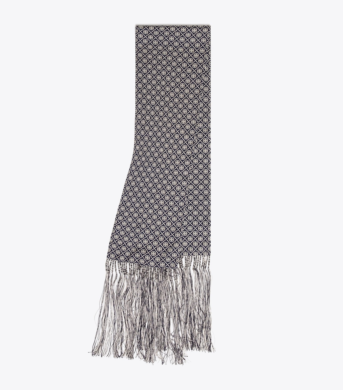 Tory Burch T Monogram Fringed Oblong Scarf - Mini T Monogram Navy