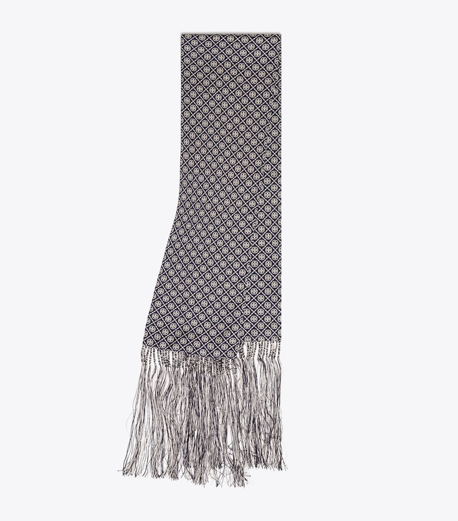 Tory Burch T Monogram Fringed Oblong Scarf - Mini T Monogram Navy