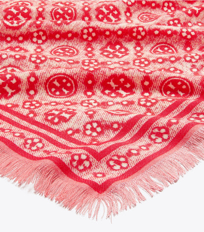 Tory Burch T Monogram Floral Oblong Scarf - Red T Monogram
