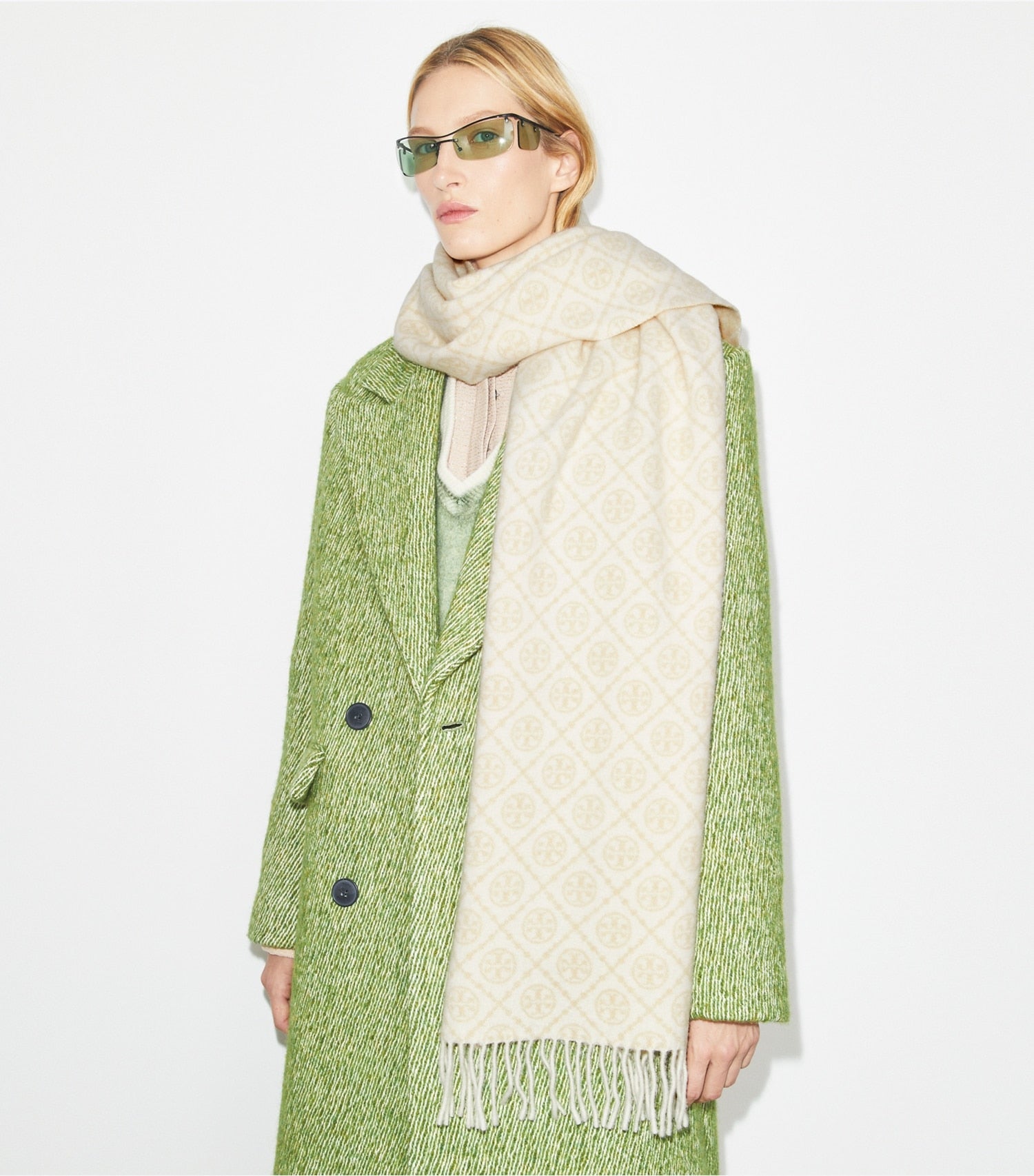 Tory Burch T Monogram Oblong Scarf - Ivory