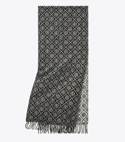 Tory Burch T Monogram Oblong Scarf - Black