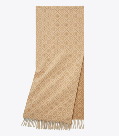 Tory Burch T Monogram Oblong Scarf - Camel