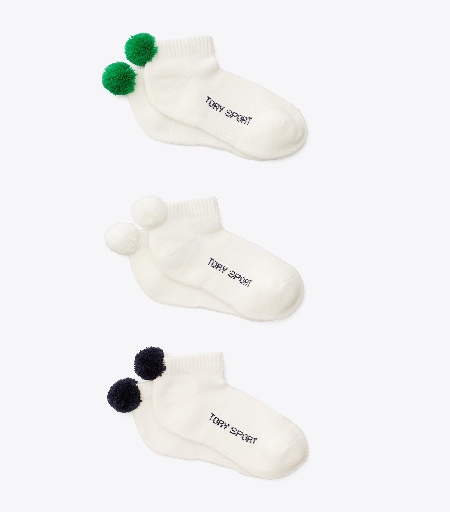 Tory Burch Performance Compression Pom-Pom Socks, 3-Pack - Snow White / Tory Navy / Vineyard