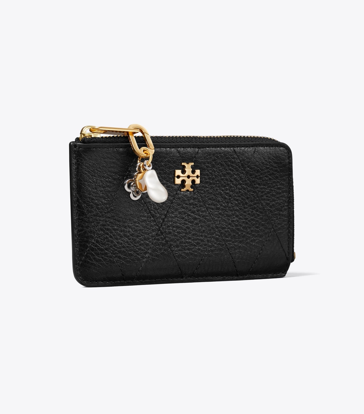 Tory Burch Charlie Quilted Zip Card Case - Black / Charms