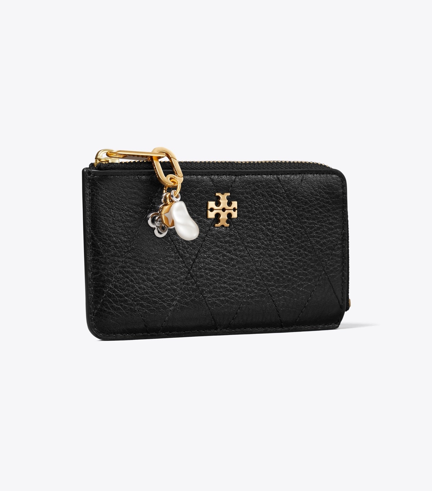 Tory Burch Charlie Quilted Zip Card Case - Black / Charms