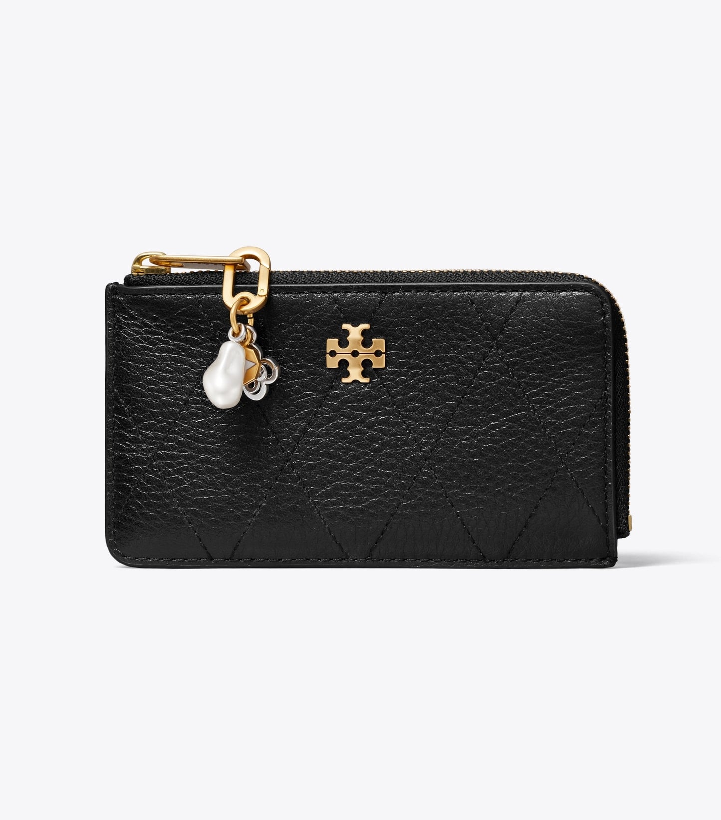 Tory Burch Charlie Quilted Zip Card Case - Black / Charms
