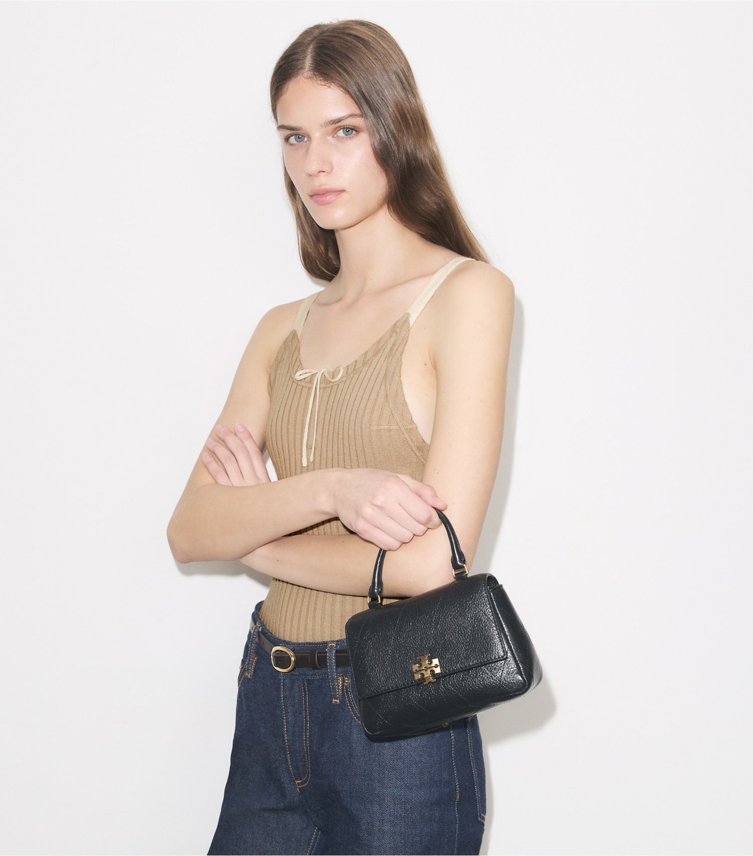 Tory Burch Mini Charlie Quilted Top-Handle Crossbody - Black