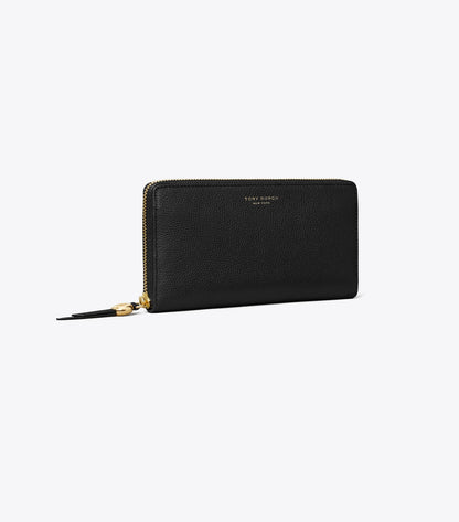 Tory Burch Leather Zip Continental Wallet - Black