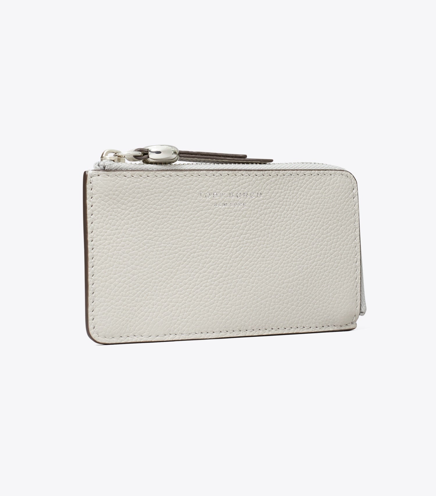 Tory Burch Leather Zip Card Case - Dove Gray