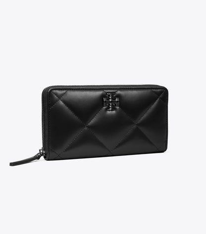Tory Burch Kira Diamond Quilt Powder Coated Zip Continental Wallet - Black