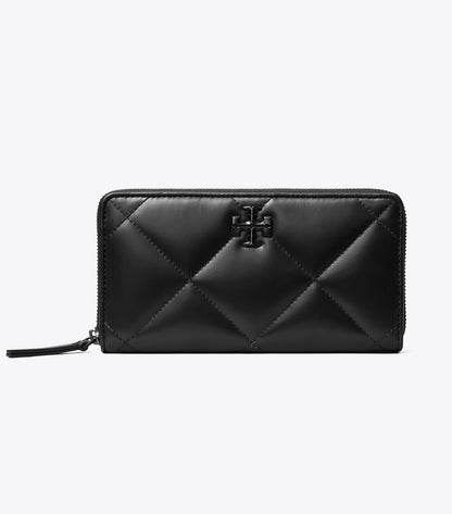 Tory Burch Kira Diamond Quilt Powder Coated Zip Continental Wallet - Black