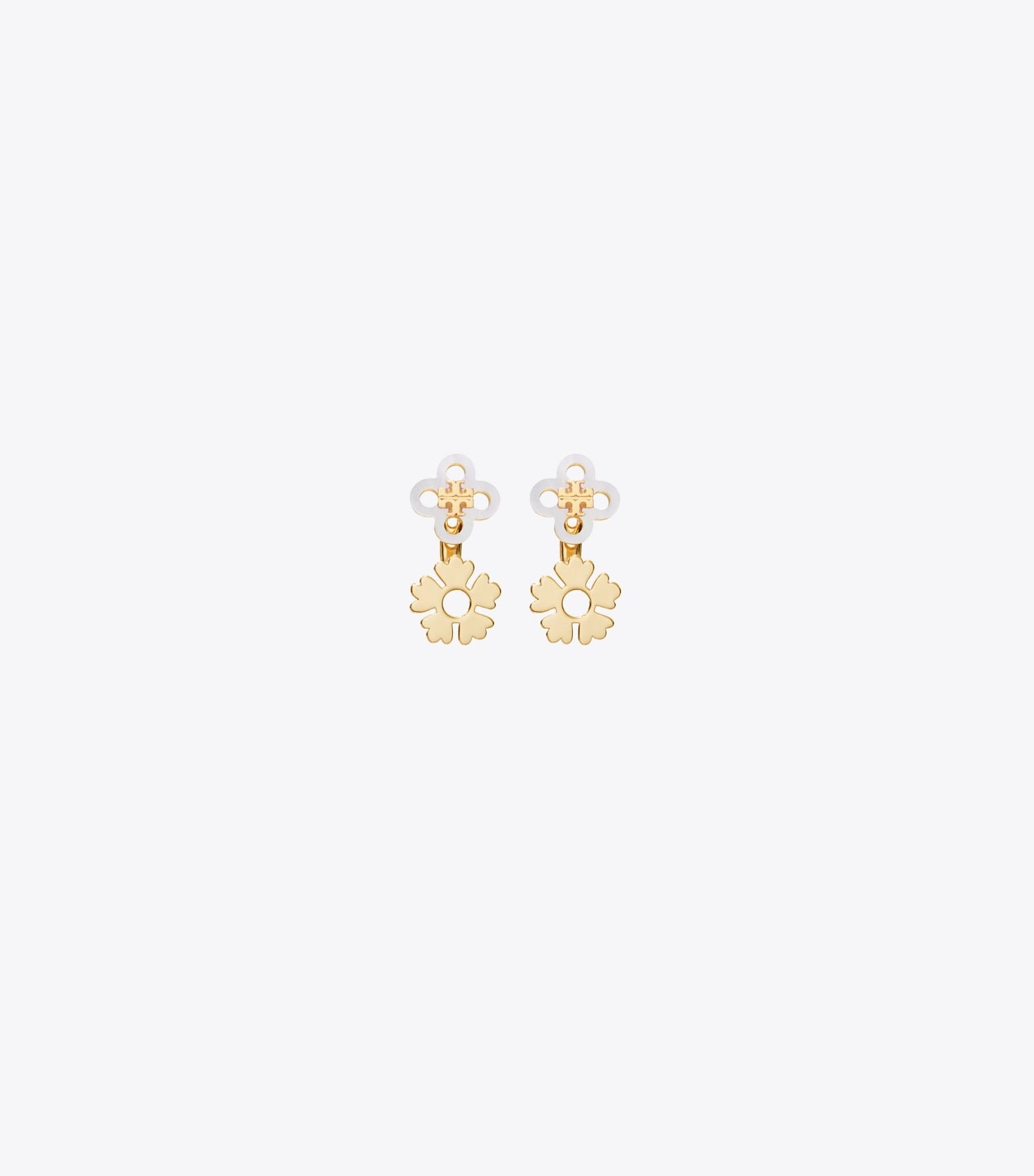 Tory Burch Forget Me Not Front Back Earrings - Light Silver / Tory Gold
