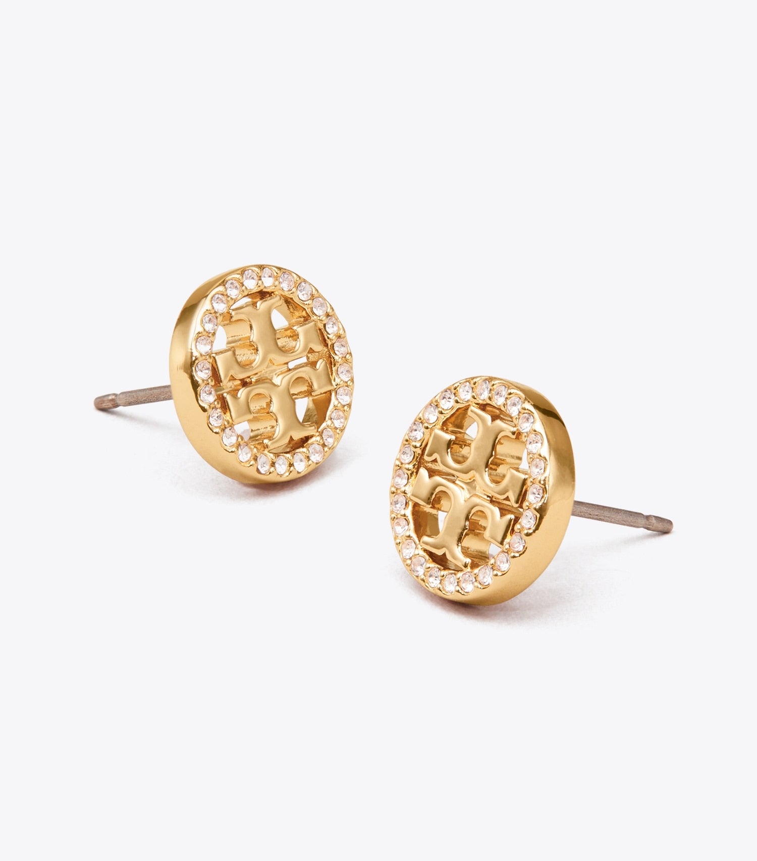 Tory Burch Icon Pavé Stud Earrings - Tory Gold/Crystal