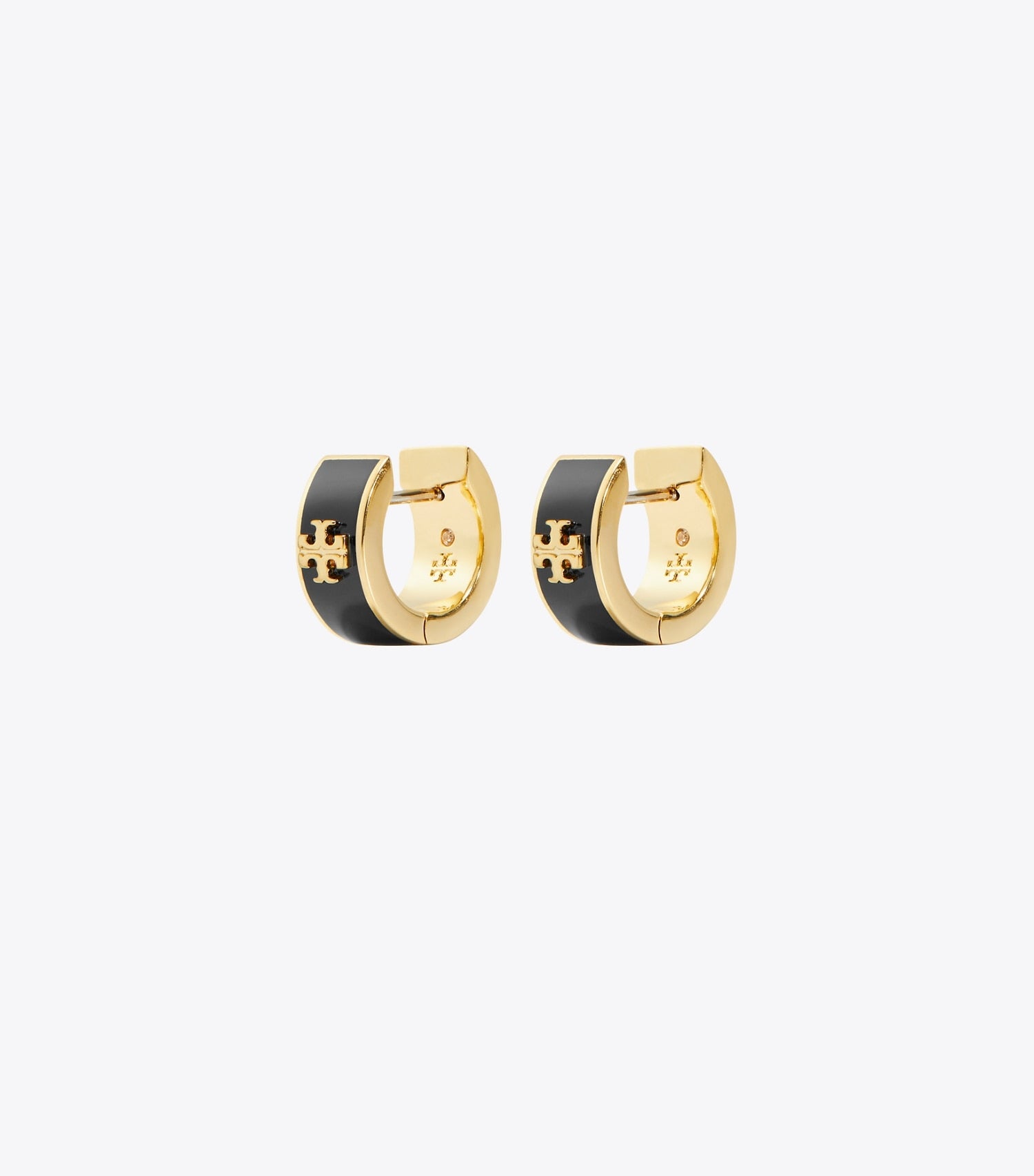 Tory Burch Icon Enamel Huggie Earrings - Tory Gold / Black