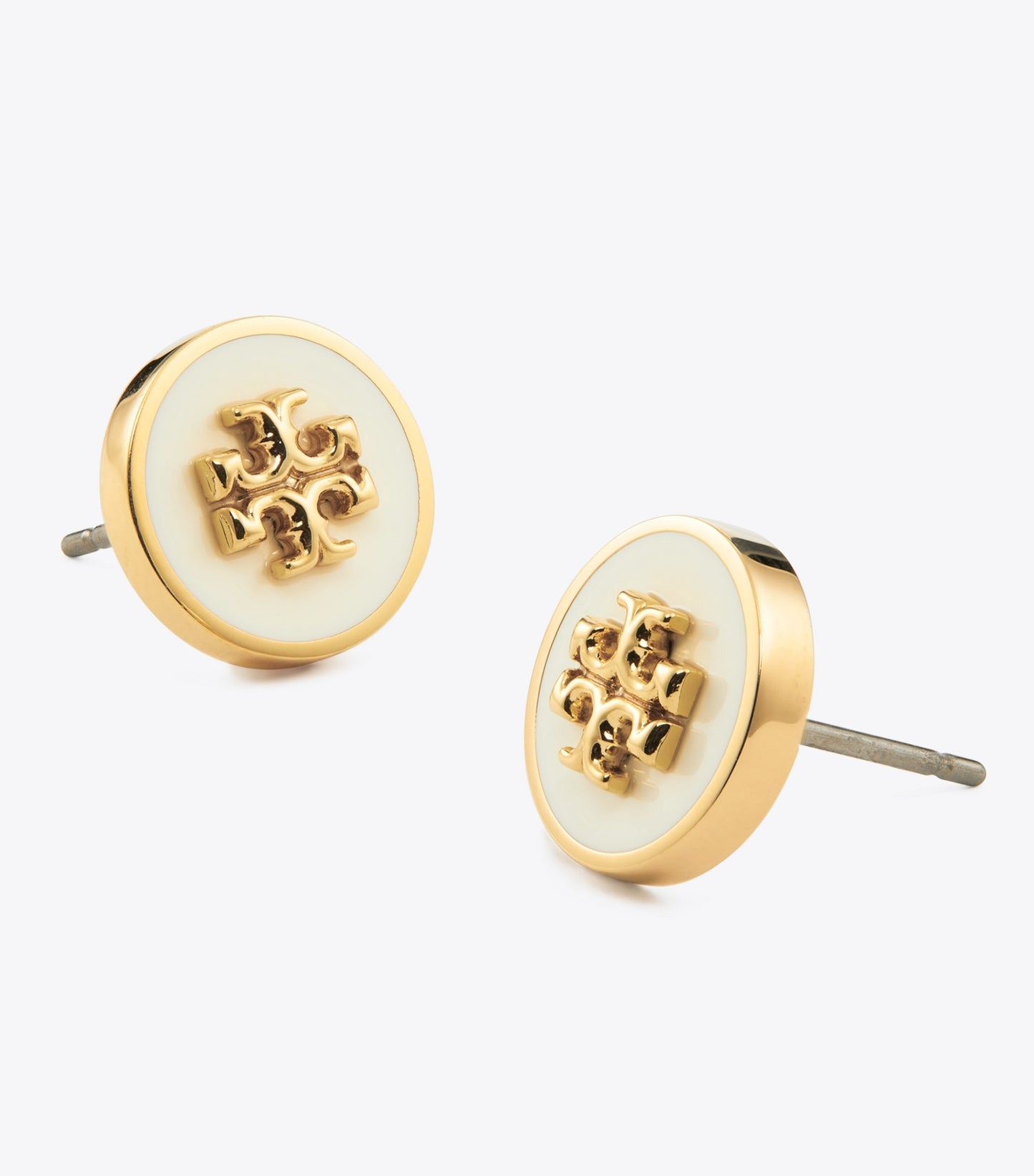 Tory Burch Icon Enamel Circle-Stud Earrings - Tory Gold / New Ivory