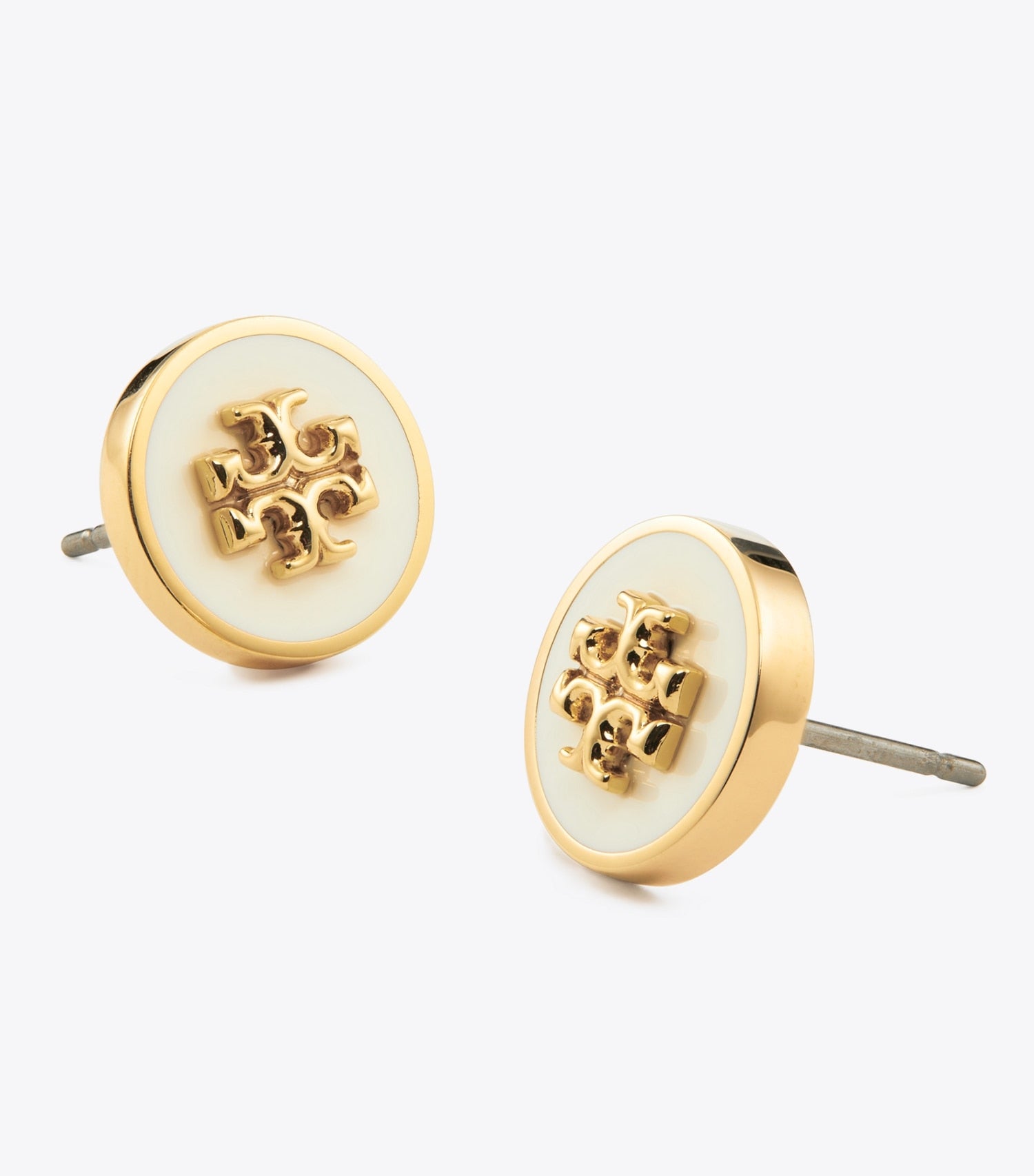 Tory Burch Icon Enamel Circle-Stud Earrings - Tory Gold / New Ivory