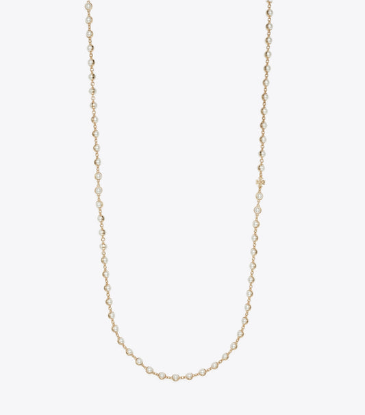 Tory Burch Long Pearl Necklace - Light Brass / Pearl