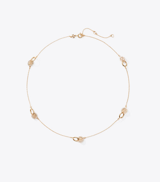 Tory Burch Icon Pavé Interlocking Necklace - Tory Gold / Crystal
