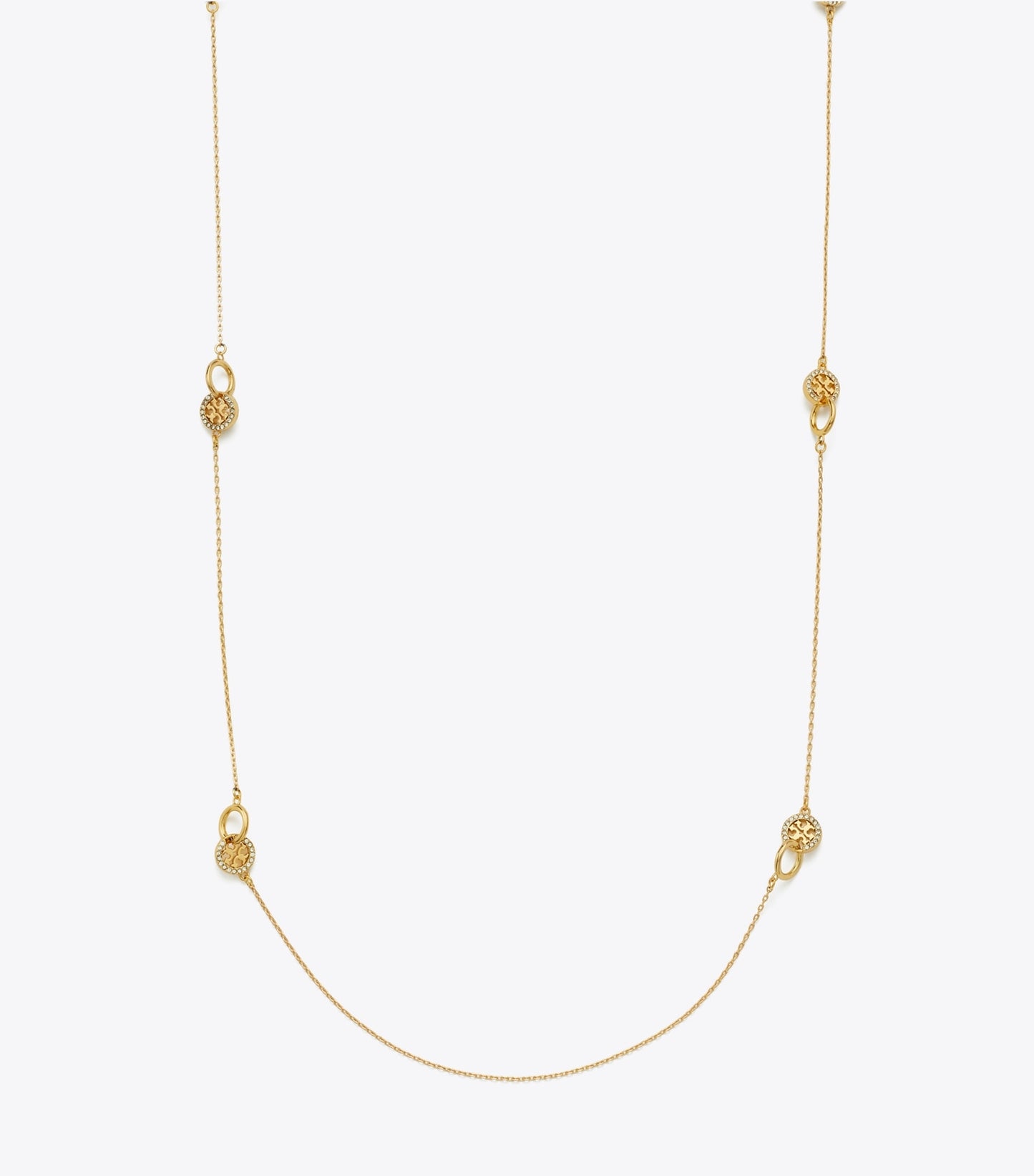 Tory Burch Long Icon Pavé Interlocking Necklace - Tory Gold / Crystal